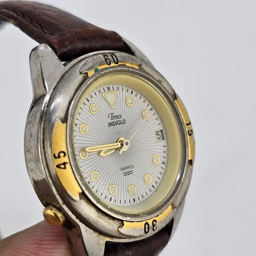 Timex 27MM Women's Watch Gray Dial Brown Bands New Battery 6